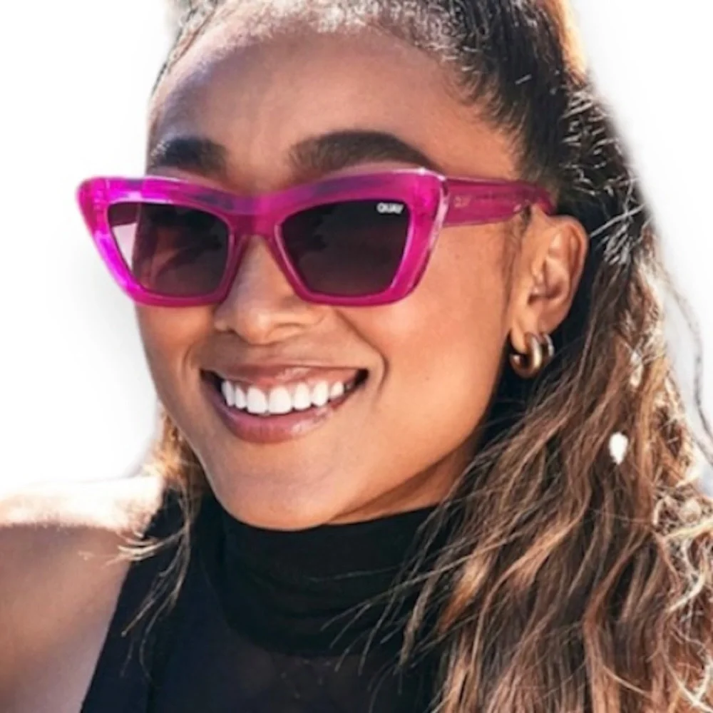 QUAY On The Radio Sunglasses Pink Frame Grey Lenses Retro Cat Eye NWT